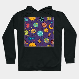 Cartoon Galaxy With Comets Asteroids Stars And Planets Hoodie